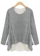Rosewe Chic Round Neck Autumn T Shirt With High Low Hem