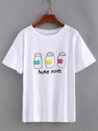 Shein Bottle Print Short Sleeve T-shirt - White