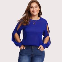 Shein Plus Split Sleeve Keyhole Back Chiffon Top