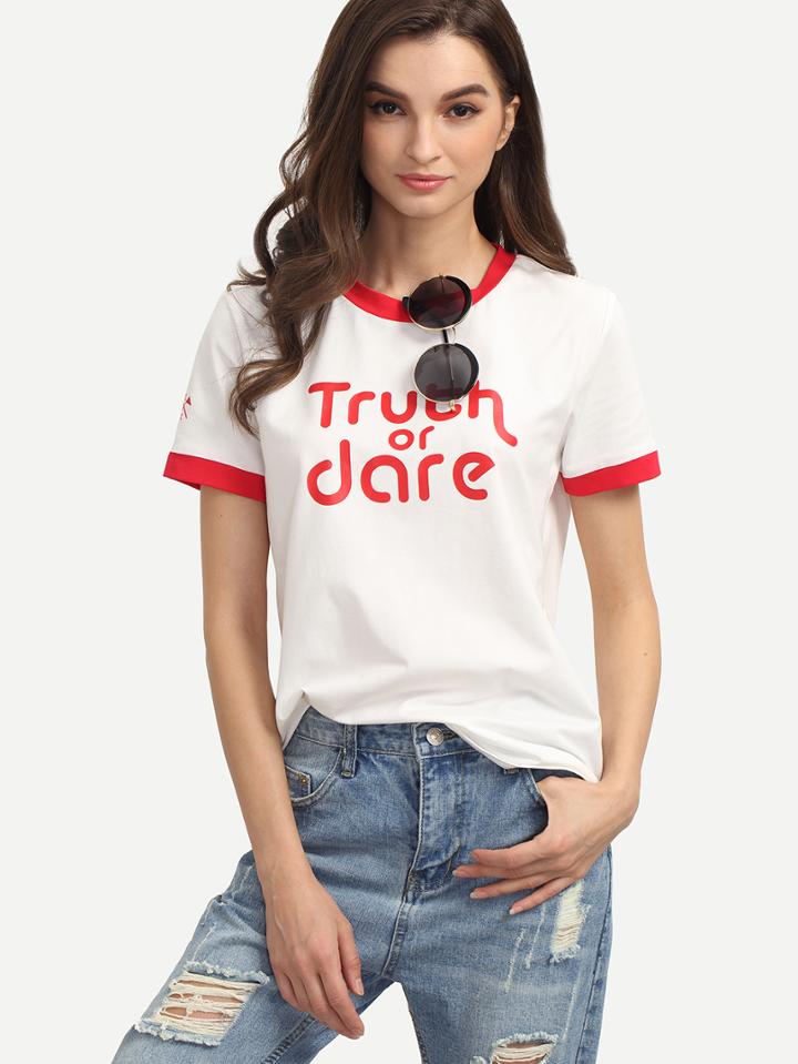 Shein White Letters Print Short Sleeve T-shirt