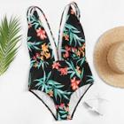 Shein Plus Floral & Leaf Print Swimsuit