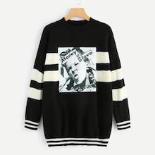 Shein Plus Two Tone Mixed Print Sweater