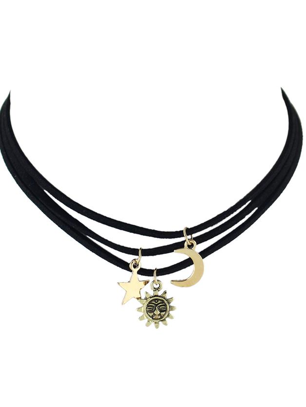 Shein Moon Sun Star Pendant Black Pu Suede Choker Necklace