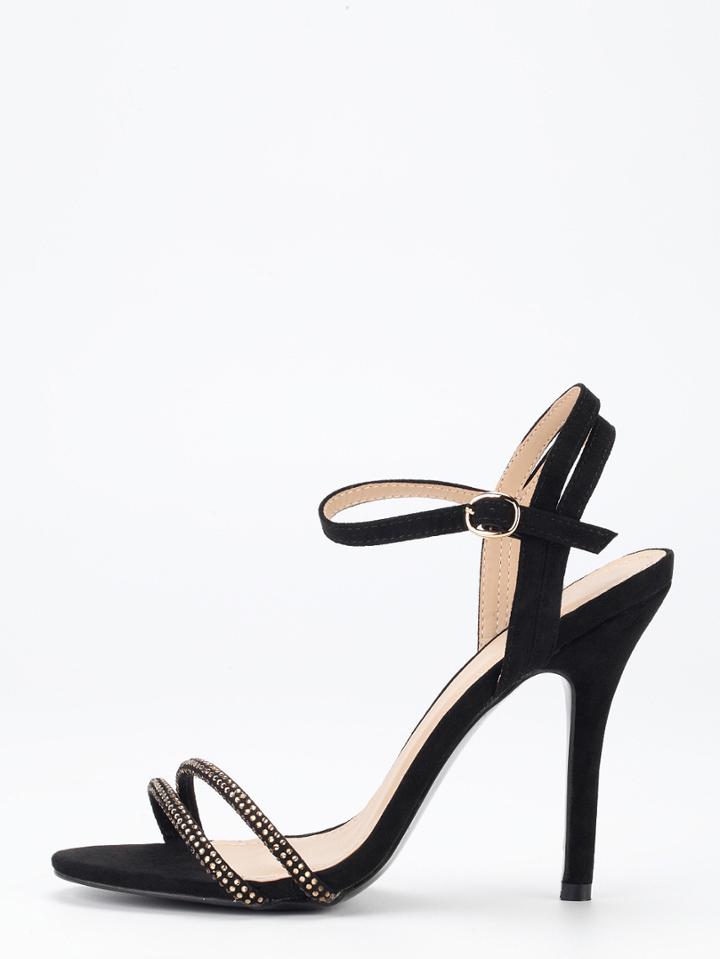 Shein Black Ankle Strap Heeled Sandals