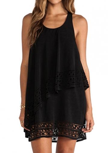 Rosewe Black Round Neck Layered Shift Dress