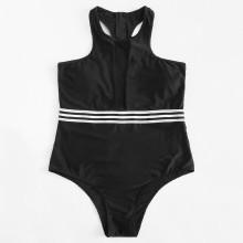 Shein Plus Striped Zipper Back Swimsuit