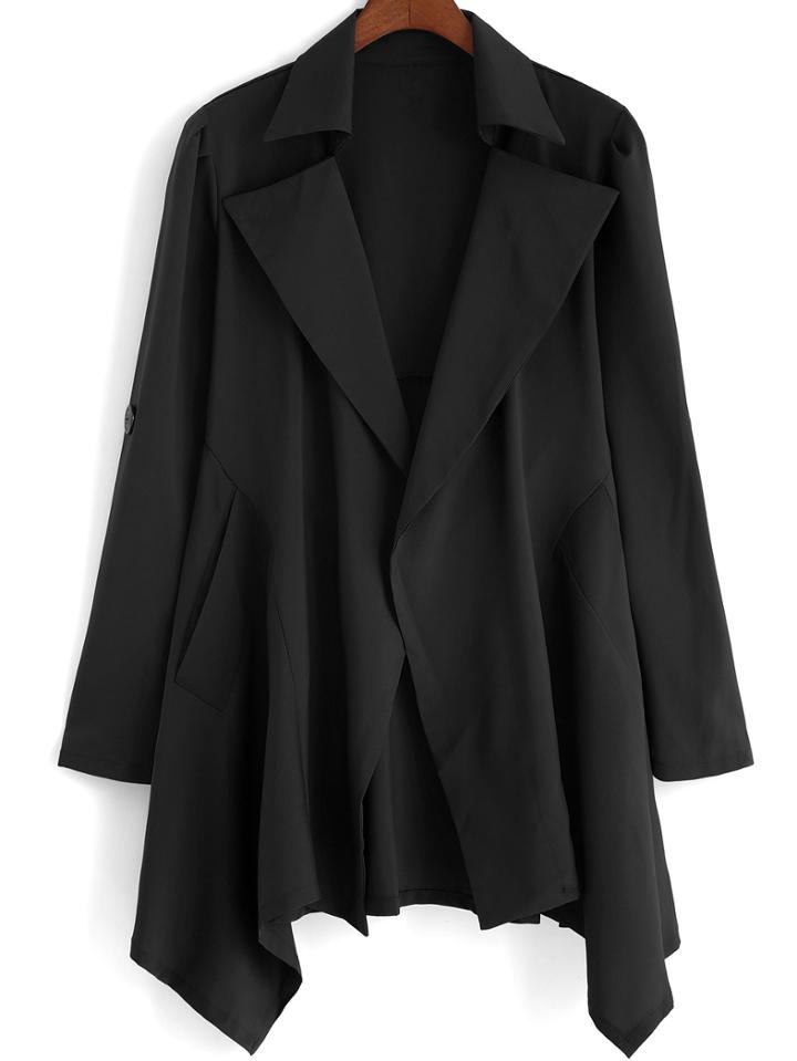 Shein Black Lapel Loose Asymmetrical Coat