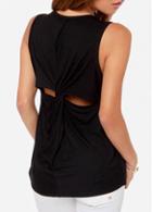 Rosewe Cutout Back Solid Black Tank Top