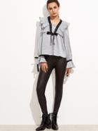 Shein Grey Pleated Ruffle Collar Blouse With Bow Detail