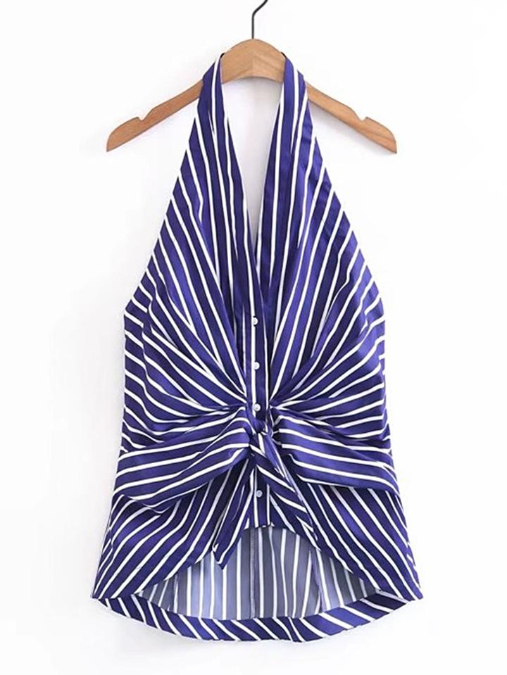 Shein Halterneck Knot Front High Low Top