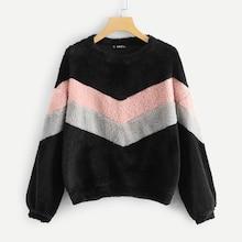 Shein Colorblock Chevron Teddy Sweatshirt