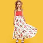 Shein Girls Self Tie Shoulder Shirred Bodice Floral Dress