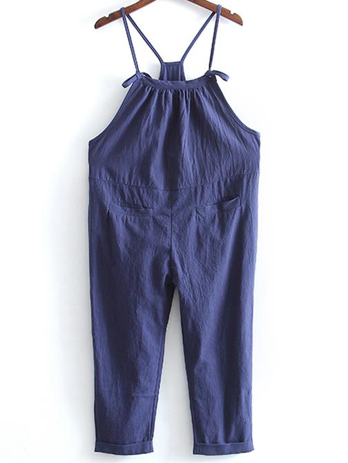 Shein Navy Bib-front Spaghetti Strap Pocket Jumpsuit