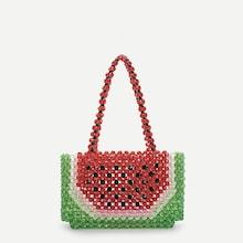 Shein Color-block Crystal Beaded Tote Bag