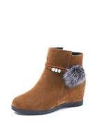 Shein Suede Faux Fur Ball Decorated Hidden Wedge Boots