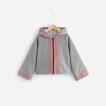 Shein Girls Jacquard Tape Detail Zip Up Hoodie