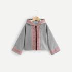 Shein Girls Jacquard Tape Detail Zip Up Hoodie