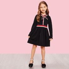 Shein Girls Pleated Striped Neck Fit & Flare Dress