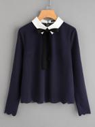 Shein Contrast Collar Tied Detail Scallop Trim Blouse