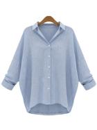 Shein Blue Lapel Long Sleeve Buttons Plus Blouse