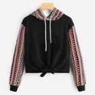 Shein Tribal Print Knot Front Hoodie