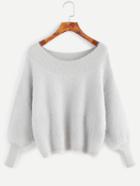 Shein Pale Grey Lantern Sleeve Fuzzy Sweater