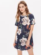 Shein Flower Print Short Sleeve Dress