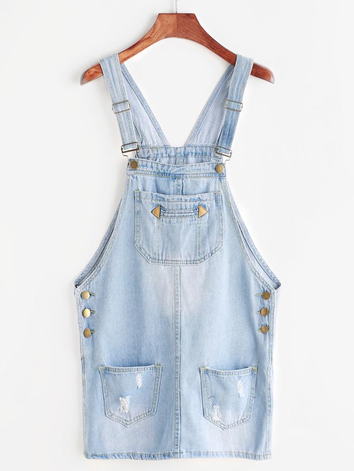 Shein Ripped Bleach Wash Denim Overall Dress