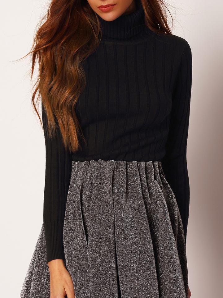 Shein Black Turtle Neck Rib Loose Sweater