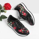 Shein Rhinestone Flower Print Lace Up Sneakers