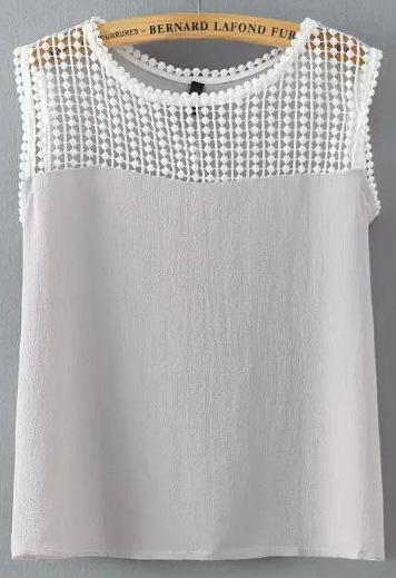 Shein Grey Round Neck Lace Loose Tank Top