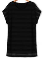 Shein Black Round Neck Striped Plus Dress