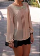 Rosewe Chiffon Apricot Long Sleeve Peter Pan Collar Blouse