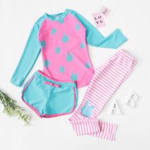 Shein Girls Cartoon Two Piece Swimwear & Shorts 3pcs