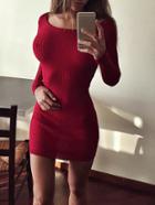 Shein Red Long Sleeve Scoop Neck Bodycon Dress