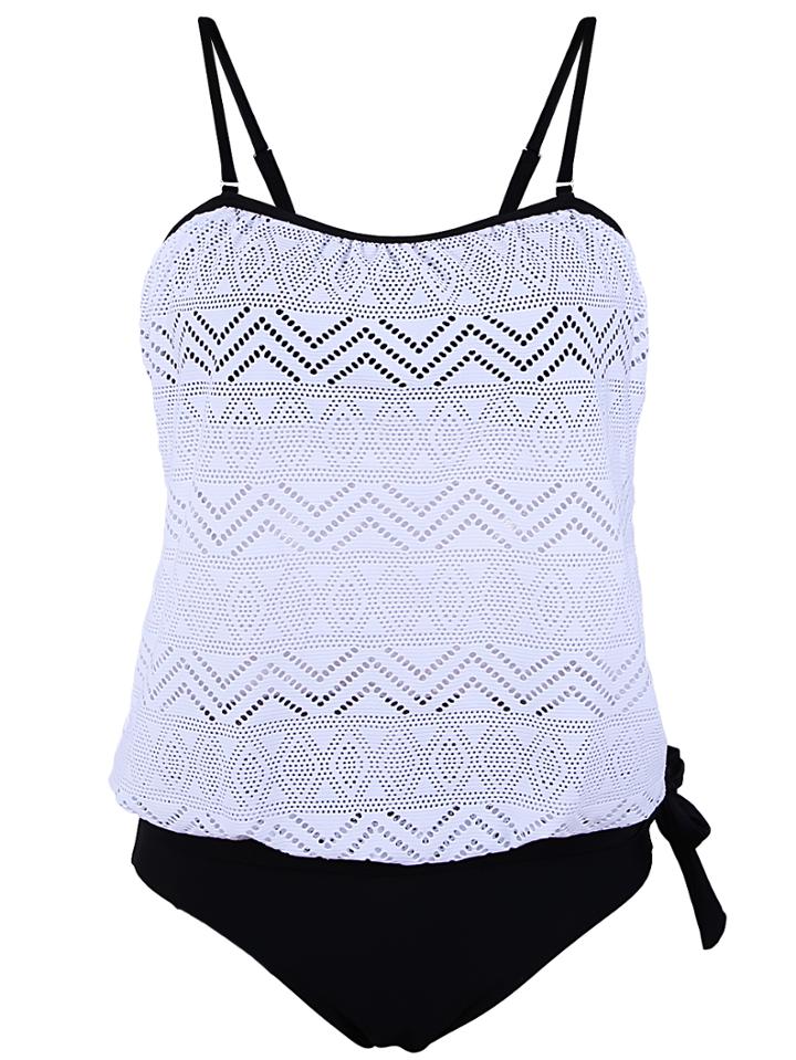 Shein Black And White Crochet Overlay Spaghetti Strap Tankini Set
