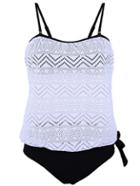 Shein Black And White Crochet Overlay Spaghetti Strap Tankini Set
