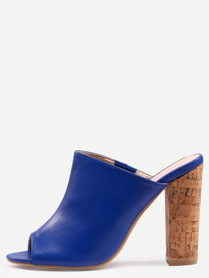 Shein Blue Faux Leather Block Heel Mules