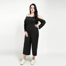 Shein Plus Self Tie Open Shoulder Wide Leg Jumpsuit