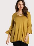 Shein Trumpet Sleeve Crisscross Neck Tee