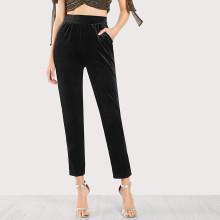 Shein Pocket Front Velvet Cigarette Pants