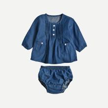 Shein Girls Seam Detail Denim Blouse With Shorts