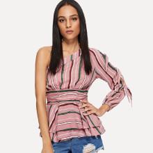 Shein One Shoulder Ruched Waist Layered Ruffle Top