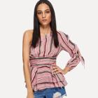 Shein One Shoulder Ruched Waist Layered Ruffle Top