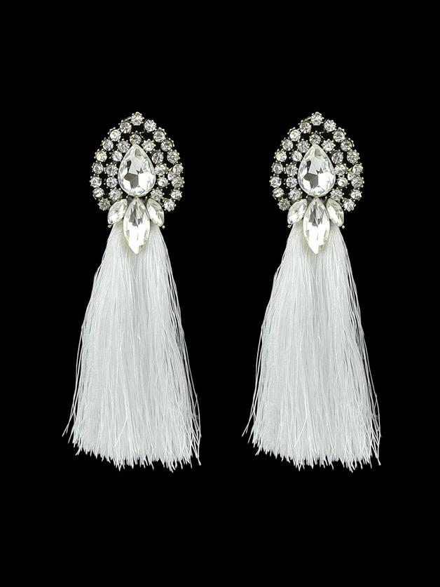 Shein White Bohemian Style Colorful Water Drop Crystal Tassel Long Dangle Earring