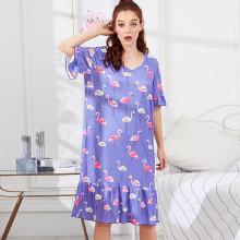 Shein Flamingo Print Ruffle Hem Night Dress