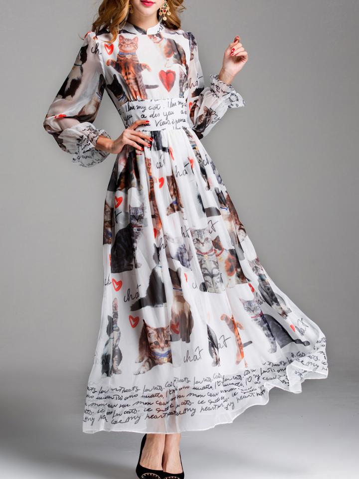 Shein Cats Print Pockets Maxi Dress