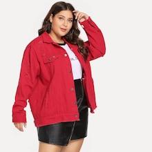 Shein Plus Ring Detail Raw Hem Denim Jacket