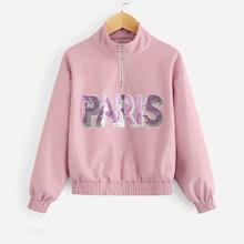 Shein Girls Zip Up Letter Sequin Contrast Jacket