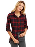 Shein Burgundy Plaid Long Sleeve Pocket Blouse